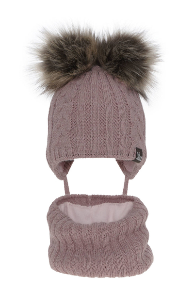 Зимний комплект для девочки: шапка и дымоход из вереска с двумя помпонами Marlen