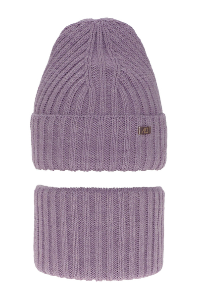 Зимний комплект для девочки: шапка и труба фиолетового цвета Валентинка