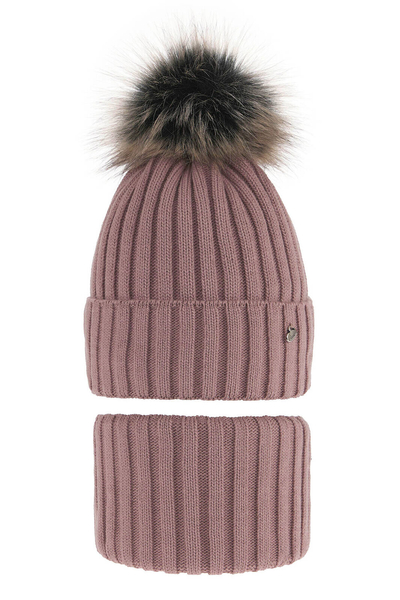 Зимний комплект для девочки: шапка и труба розовая Wilma