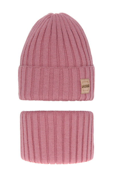 Зимний комплект для девочки: шапка и труба розового цвета Sula