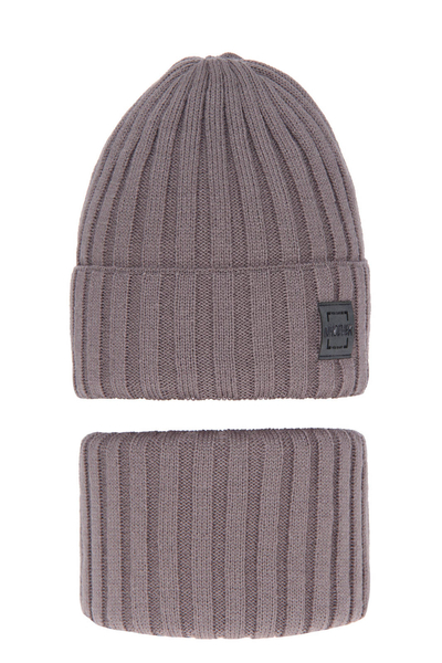 Зимний комплект для девочки: шапка и труба серого цвета Sula