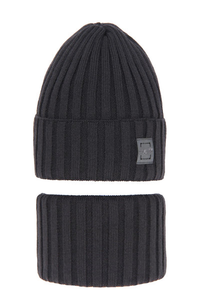 Зимний комплект для девочки: шапка и труба темно-серого цвета Sula