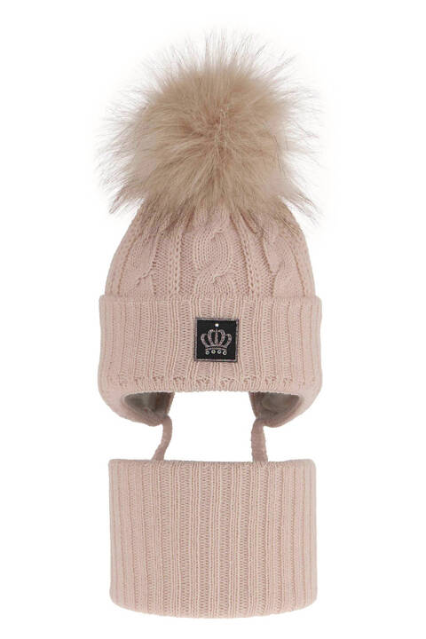 Зимний комплект для девочки: бежевая шапка Tigra и дымоход