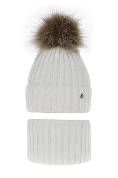 Зимний комплект для девочки: шапка и труба белая Wilma