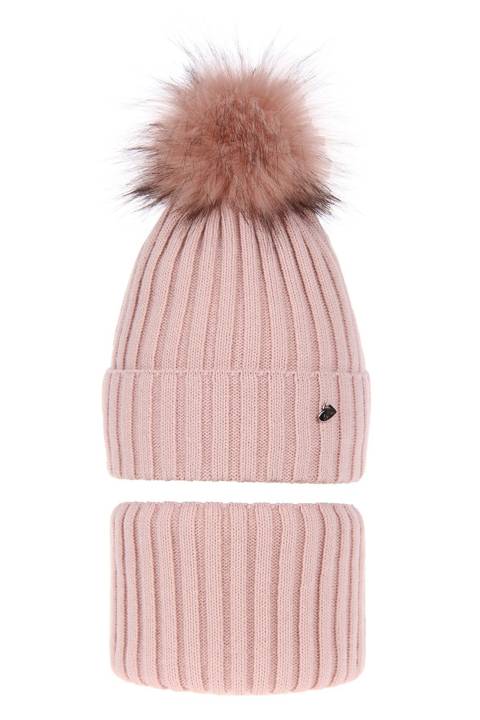 Зимний комплект для девочки: шапка и труба розового цвета Wilma